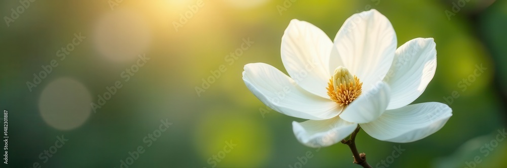 Fototapeta premium Delicate white magnolia blossom, petals unfurled, soft focus , freshness, tranquility