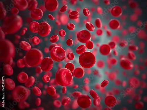 Microscopic view of human red blood cells in bloodstream