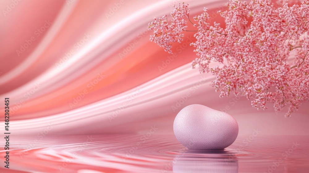 Fototapeta premium Pink egg and tree in fluid abstract background for softness surreal emotion pastel fluid dream whimsical gentle artistic imagination feminine scene