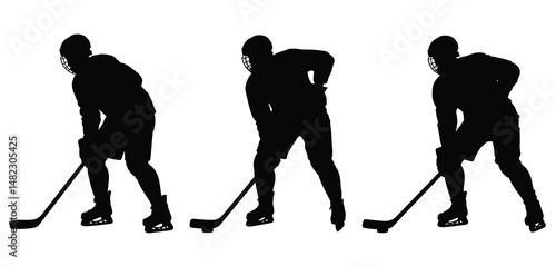 Three Ice Hockey Player Silhouettes in Action