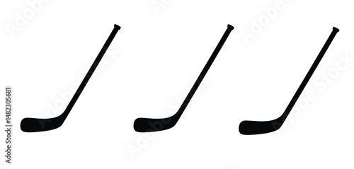 Three Black Hockey Sticks Isolated on White Background