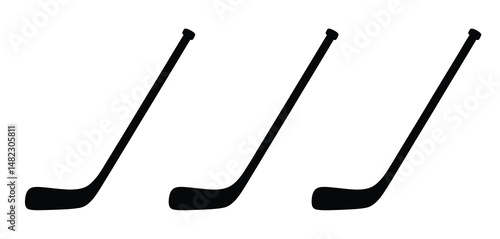 Three Black Silhouettes of Ice Hockey Sticks