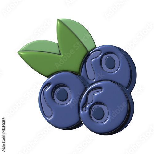 Fresh, sweet blueberries with green leaves isolated on white, a vibrant fruit of summer nature