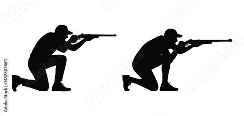 Two Kneeling Riflemen Silhouettes Shooting