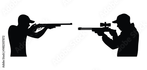 Two Silhouettes of Men Shooting Rifles