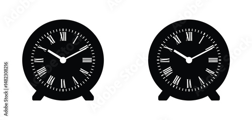 Pair of Black Mantel Clocks with Roman Numerals