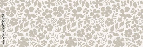 Abstract floral seamless pattern with delicate hand-drawn beige flowers and leaves on a light background. Elegant botanical design perfect for fabric, wallpaper, and wrapping. Vector illustration.