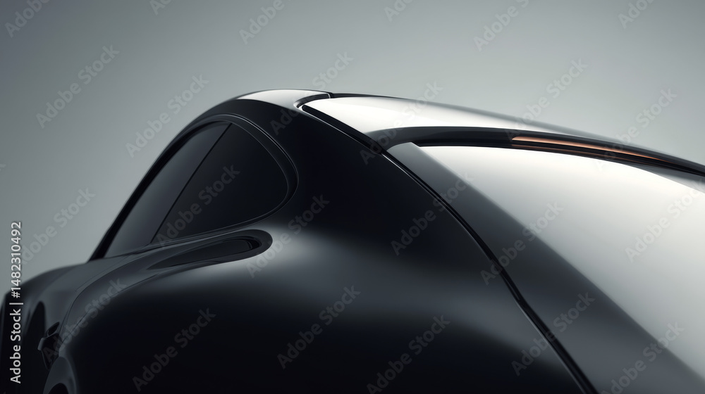 Naklejka premium Sleek black car design showcasing elegant curves and modern aesthetics.