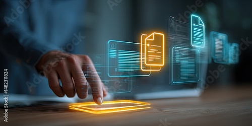 Imagery showing automated legal processes, such as document generation and task management systems, highlighting innovation in legal tech. 