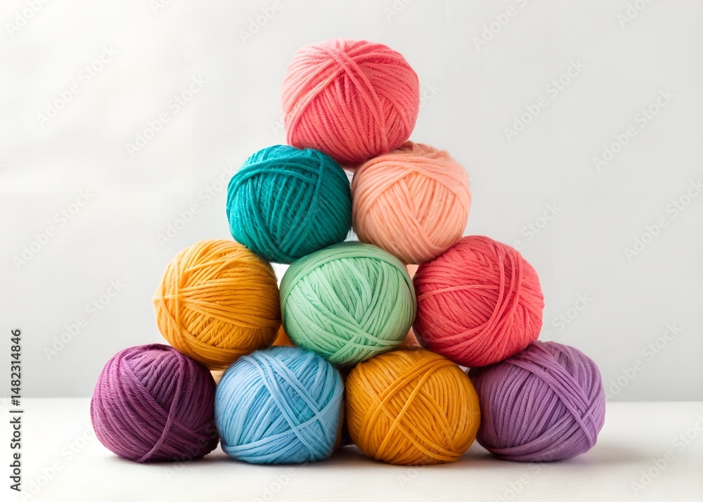 A bunch of different colored yarn balls are piled on top of each other A bunch of different colored yarn balls are piled on top of each other