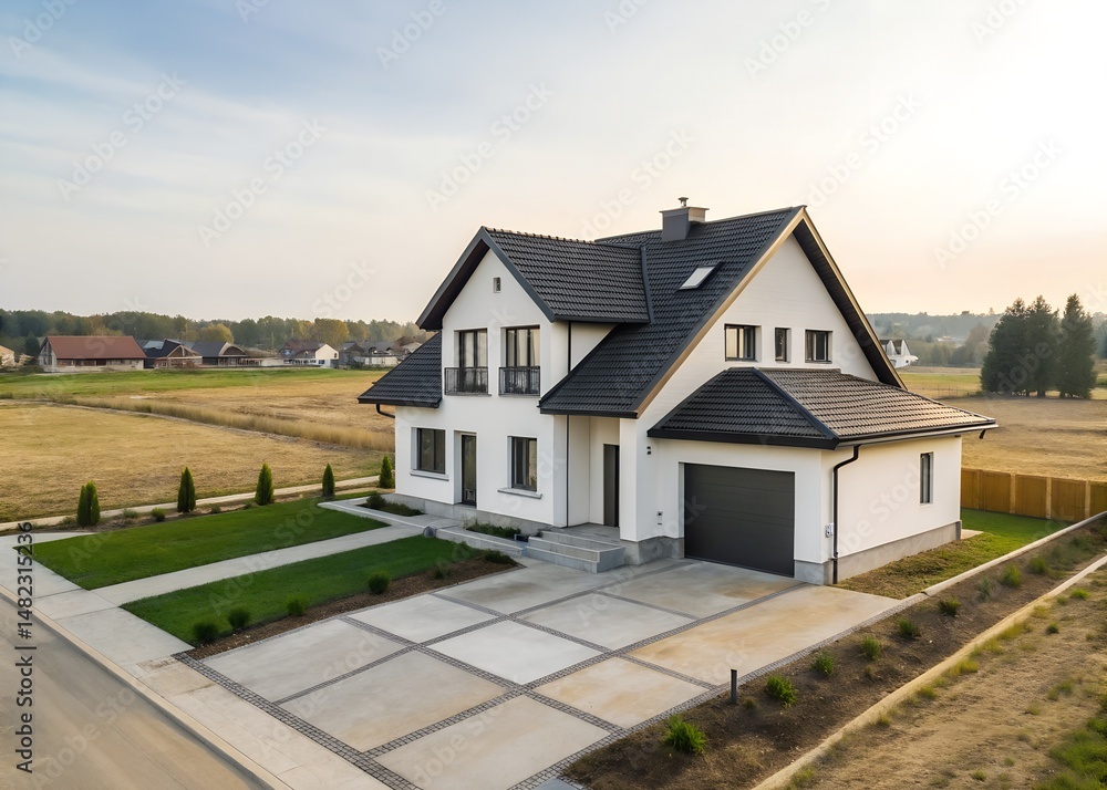 Newly built house in a new residential area Newly built house in a new residential area