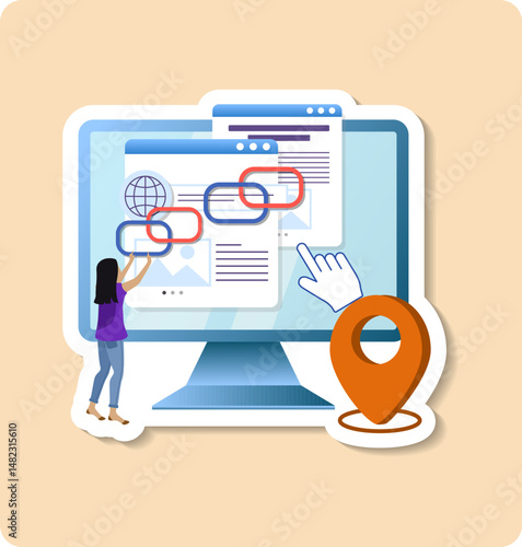 Website developer building backlinks for seo and higher ranking in search engine results