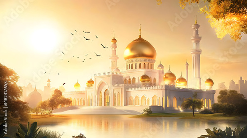 Golden Mosque Sunset: Architectural Marvel