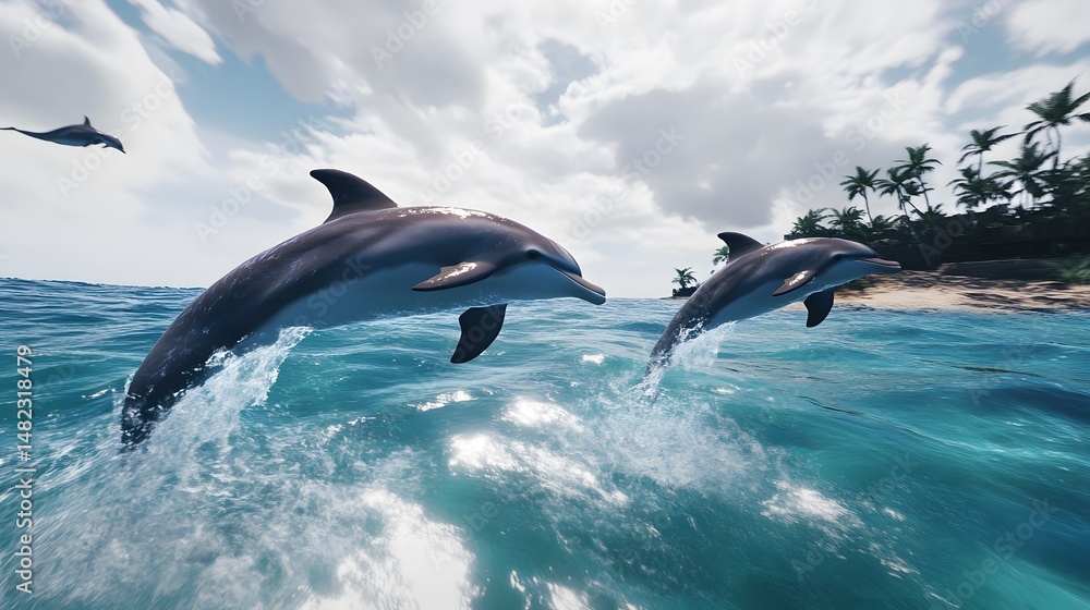 Obraz premium Dolphins Leaping in Ocean Waves