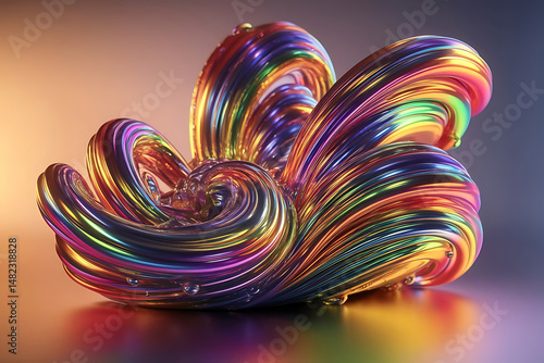 3d rendered computer generated image of a liquid metal rainbow bright and colorful polychromatic texture with metallic finish to look like metal paint splatters for a multi color