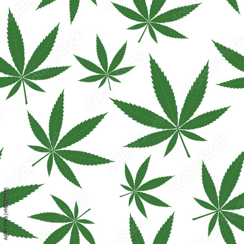 Marijuana seamless pattern. Cannabis background. Natural product of organic hemp.