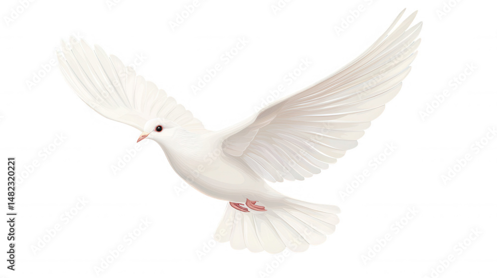 Obraz premium White dove spreading harmony, flying with elegance against transparent backdrop, representing wings, spiritual peace, freedom