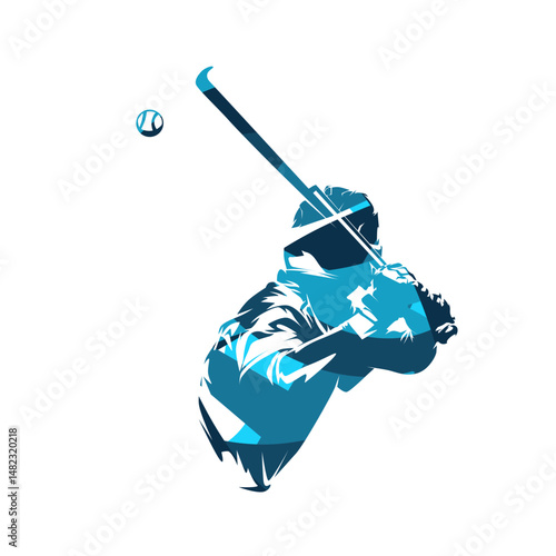 Baseball player, batter hitting the ball, abstract blue isolated vector illustration