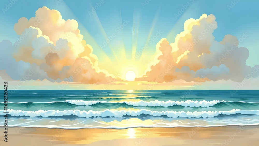 Fototapeta premium watercolor sun on the sea