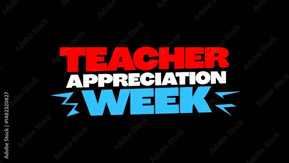 Obraz premium Teacher Appreciation Week text with side lines on a black background.