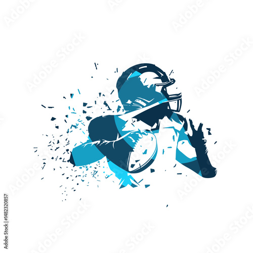 American football player, quarterback throws ball, abstract blue isolated vector illustration.