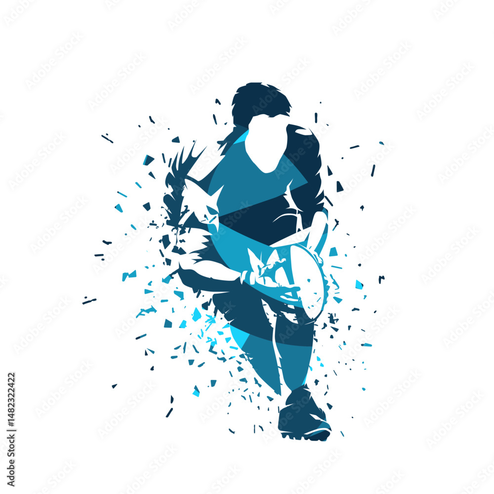 Fototapeta premium Rugby player, abstract blue isolated vector silhouette. Team sport illustration