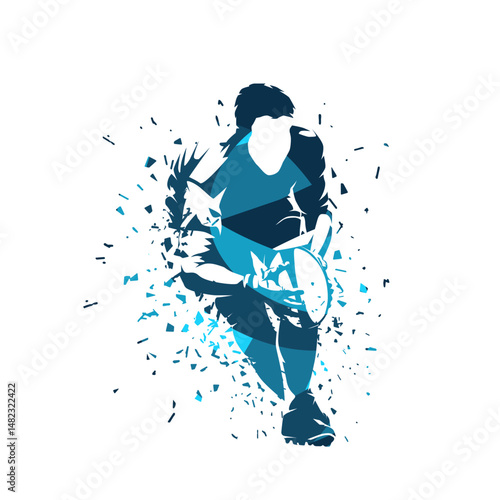 Rugby player, abstract blue isolated vector silhouette. Team sport illustration