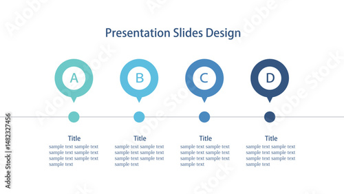吹き出しの4つの要素のインフォグラフィックス 16:9のプレゼンスライド資料のベクターのテンプレート