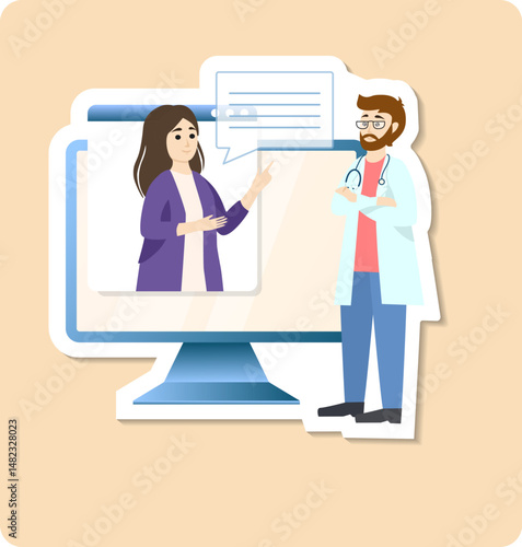 Doctor explaining diagnosis to patient through video call on computer, telemedicine concept