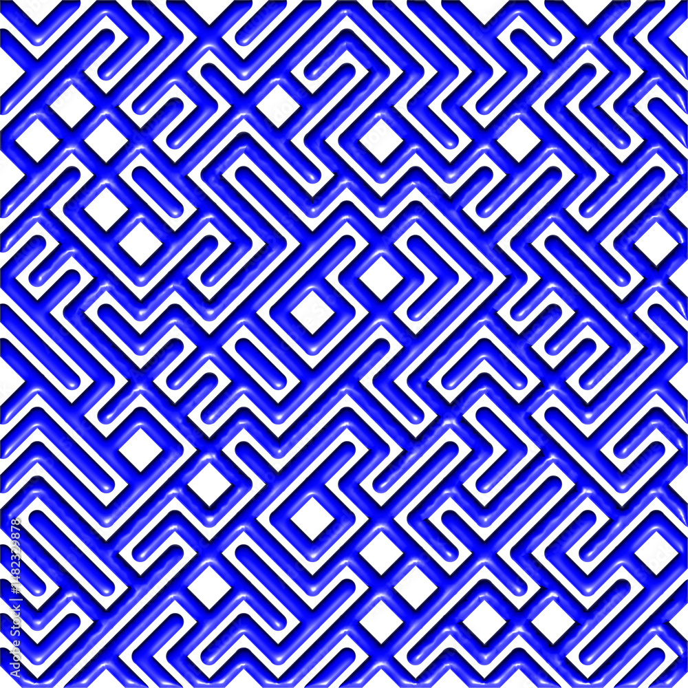 This image showcases a seamless blue and white maze pattern, a geometric labyrinth design suitable for wallpaper or fabric texture This image showcases a seamless blue and white maze pattern, a geometric labyrinth design suitable for wallpaper or fabric texture