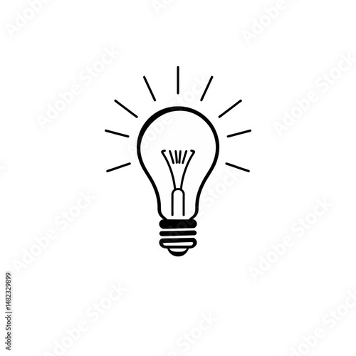 Simple Black Line Art Lightbulb Idea Icon Bright Illumination Inspiration Graphic Design Element for Website Mobile App Presentation Business Project Modern Minimalist Style Vector Illustration power 