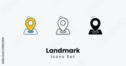 Landmark Icons thin line and glyph vector icon stock illustration