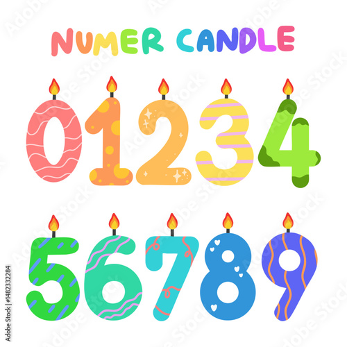 파티 숫자 초 드로잉 아이콘 세트(party number candle drawing icon set)