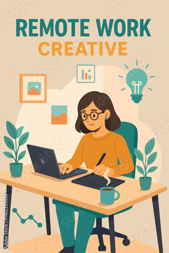 a waman works digital drawing from home
