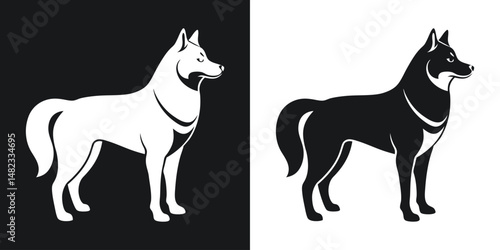 Elegant black and white siberian husky silhouette symbolizing strength and loyalty