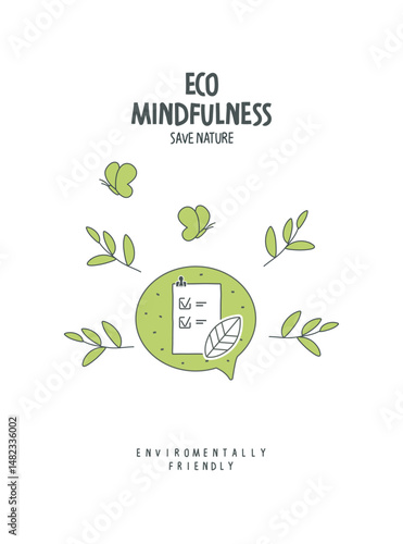 Vector checklist sign with things done to improve the environment in the speach bubble. Illustration of Environmentally friendly planet. Ecology and Sustainable lifestyle Consept. Think Green.