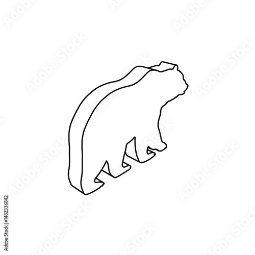 The outline of a large bear icon is made with black lines. 3D view of the object in perspective. Vector illustration on white background