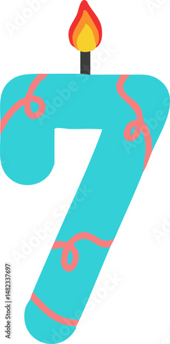 7 파티 숫자 초 드로잉 아이콘 세트(party number candle drawing icon set)