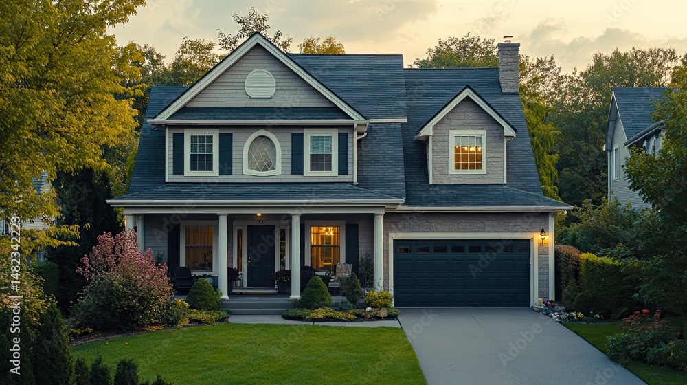 A suburban house with a peaceful atmosphere. A suburban house with a peaceful atmosphere.