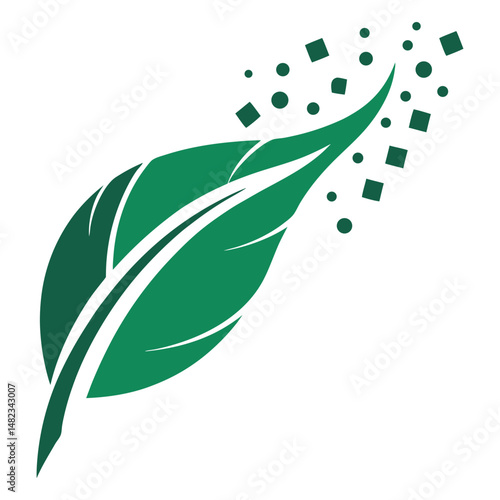 Pixelated green leaf symbolizing nature's digital transformation