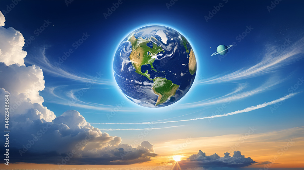 Fototapeta premium Earth's atmosphere has five layers, troposphere, stratosphere, mesosphere, thermosphere, exosphere
