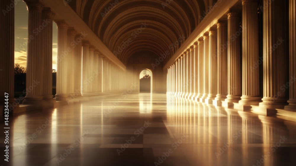 Fototapeta premium Majestic Architectural Interior with Columns and Soft Light Effects