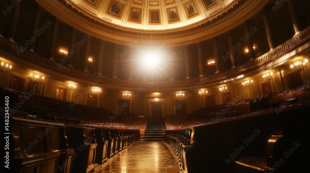Obraz premium Elegant Interior of Grand Legislative Chamber with Dramatic Lighting