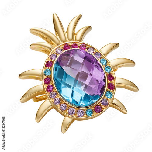 Colorful gemstone brooch isolated on white