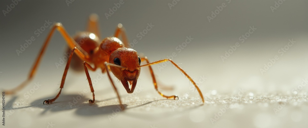 Macro shot of an ant head, featuring its mandibles and antennae, against a blurred background. Macro shot of an ant head, featuring its mandibles and antennae, against a blurred background.