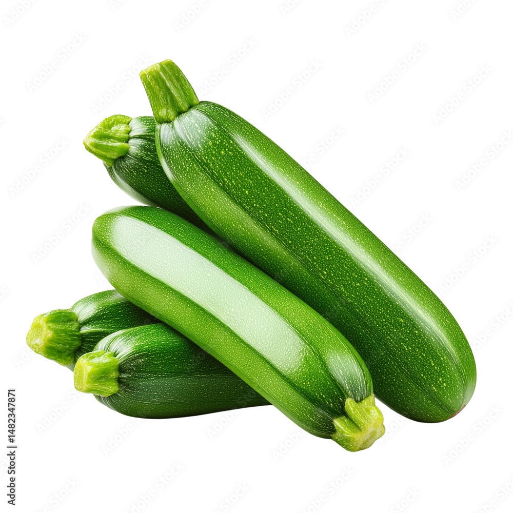 Fresh green zucchinis isolated on white background