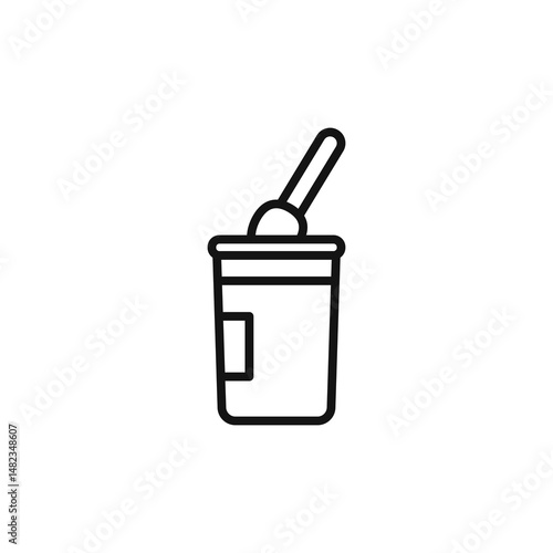 yogurt container with a spoon icon on white background. Editable stroke.