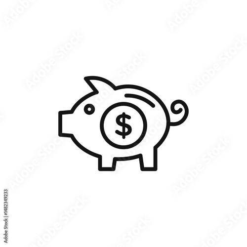 piggy bank icon on white background. Editable stroke.