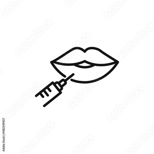 lips injection icon on white background. Editable stroke.