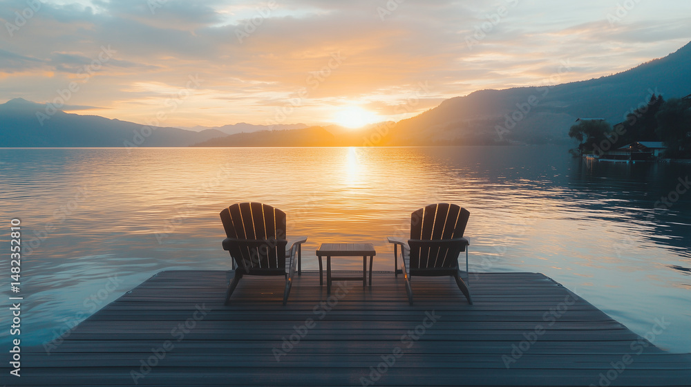 Tranquil sunrise over a calm lake, evoking peace and serenity. Tranquil sunrise over a calm lake, evoking peace and serenity.